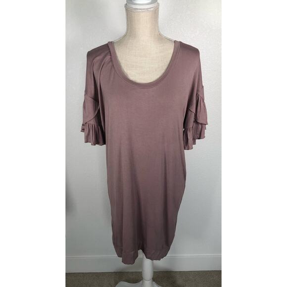 Chaser Mauve Tiered Ruffle Sleeve Round Neck Jersey T-Shirt Hi-Lo Dress -M - Picture 1 of 3